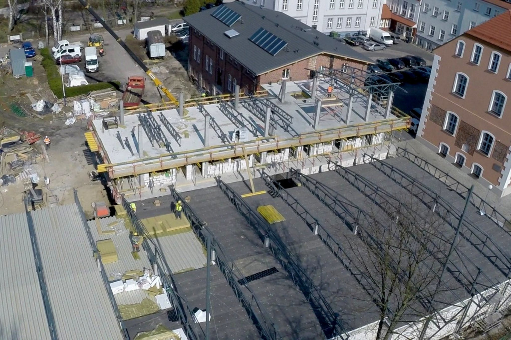 Budowa Centrum Ekologicznego w Szczecinku z lotu ptaka