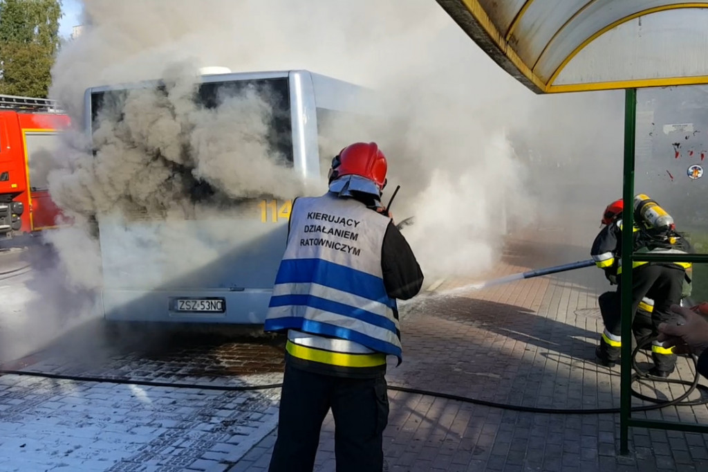 Pożar autobusu komunikacji miejskiej