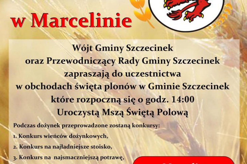 Wójt zaprasza do Marcelina na Dożynki Gminne 2018