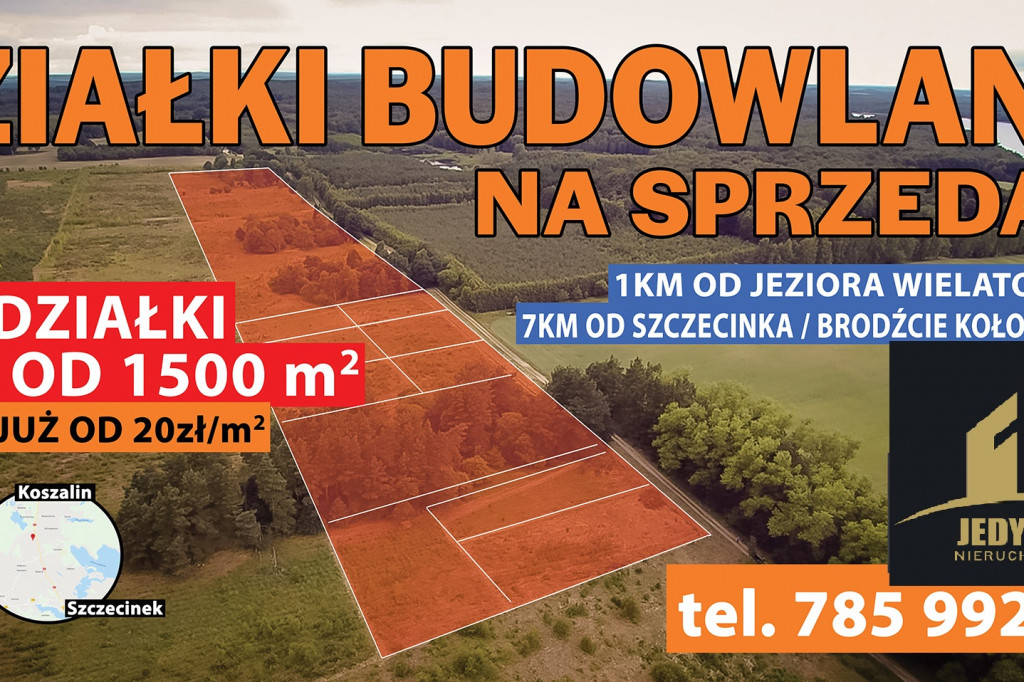 Atrakcyjne działki budowlane tylko 8,5 km od Szczecinka już za 20 zł za m2