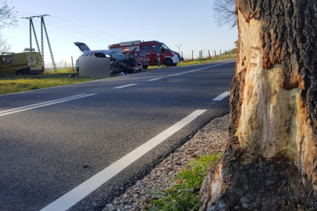 Samochód uderzył w drzewo i dachował