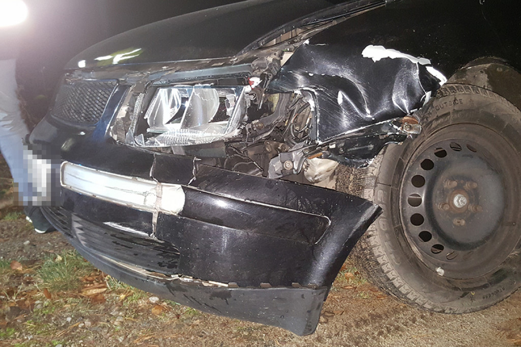 Dzik wbiegł na jezdnię. Rozbity volkswagen