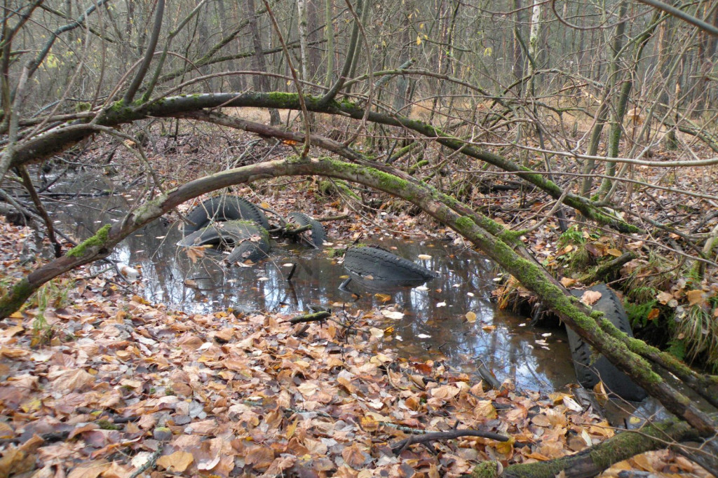Lasek Zachodni, Szczecinek, za dużym bunkrem - sterta opon