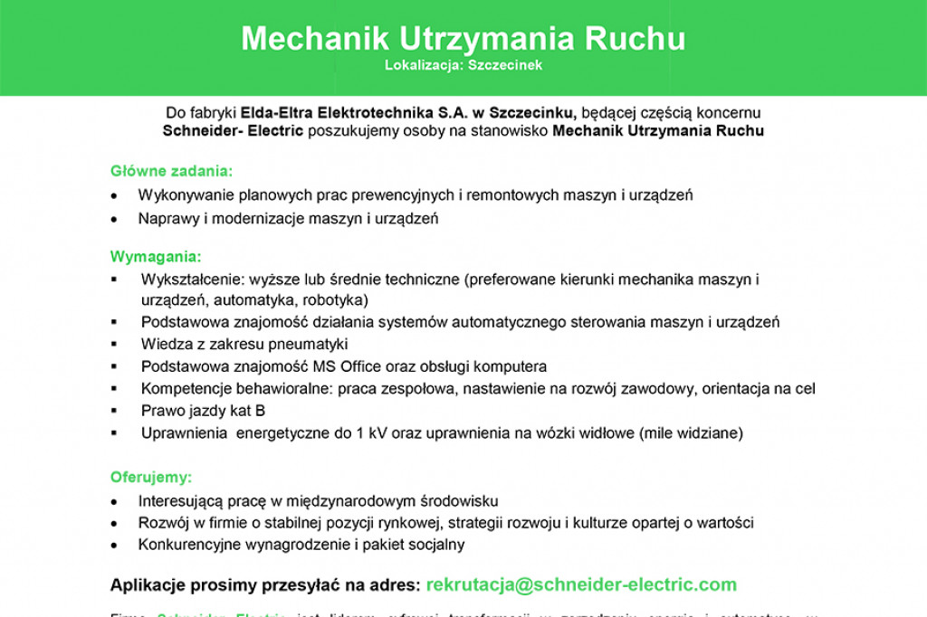 Elda-Eltra Elektrotechnika S.A. w Szczecinku zatrudni