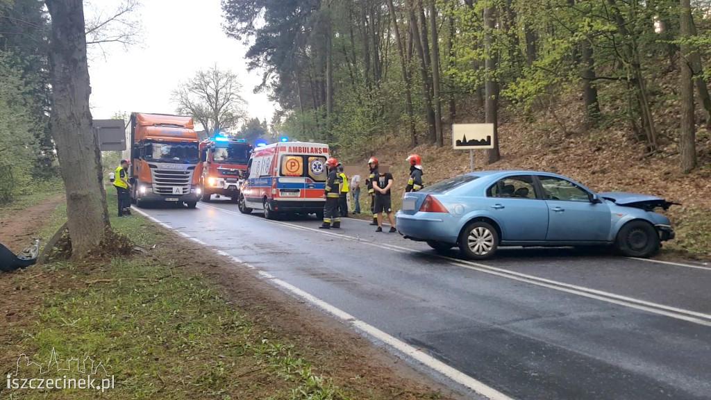 Wypadek na DK-20. Ford uderzył w drzewo
