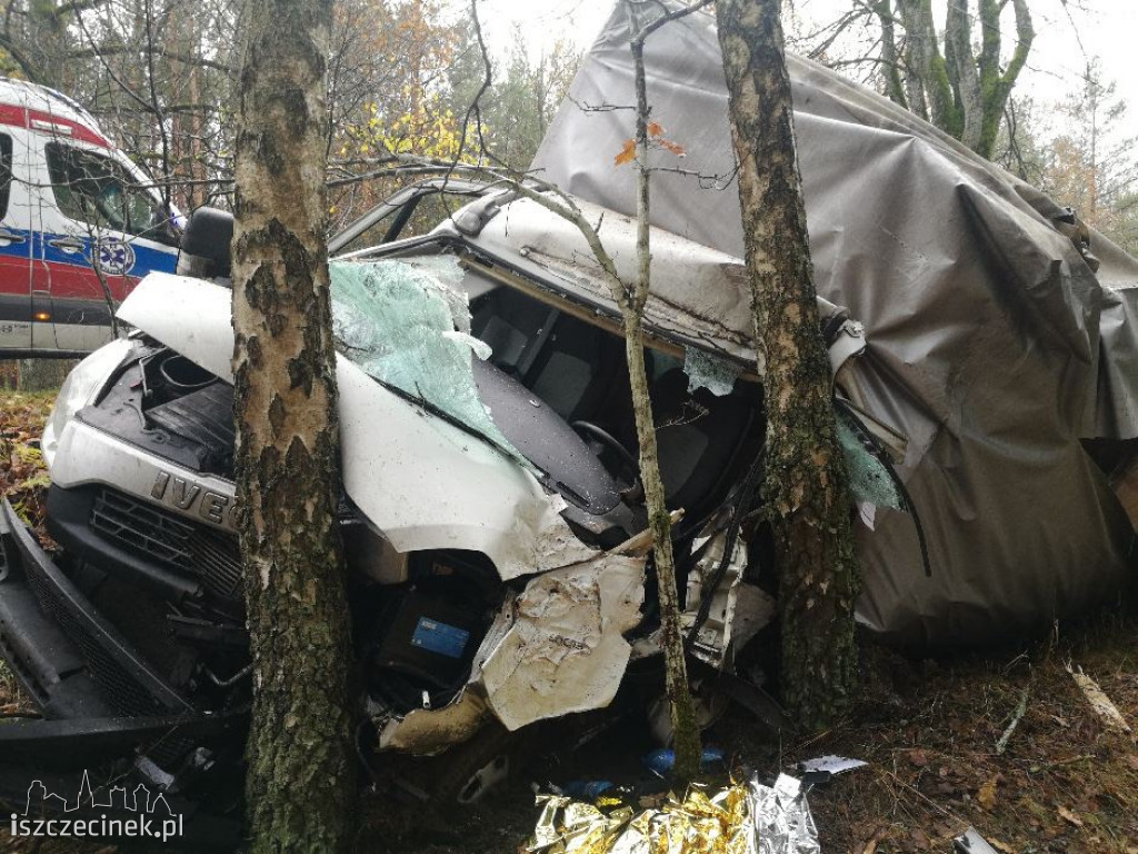 Bus roztrzaskał się na drzewach. Jechały w nim dwie osoby