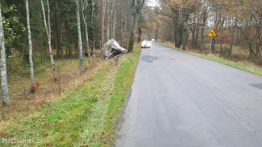 Bus roztrzaskał się na drzewach. Jechały w nim dwie osoby