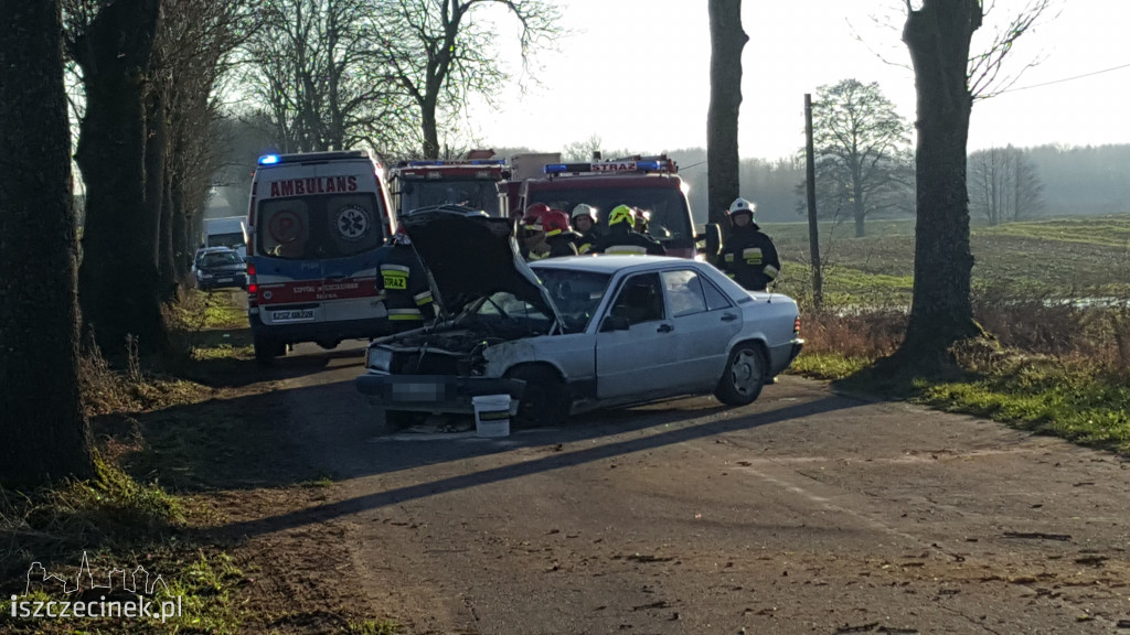 Mercedes uderzył w drzewo. Dwie osoby w szpitalu