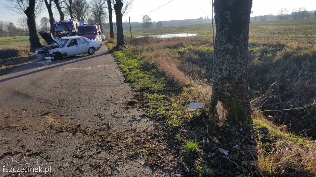 Mercedes uderzył w drzewo. Dwie osoby w szpitalu