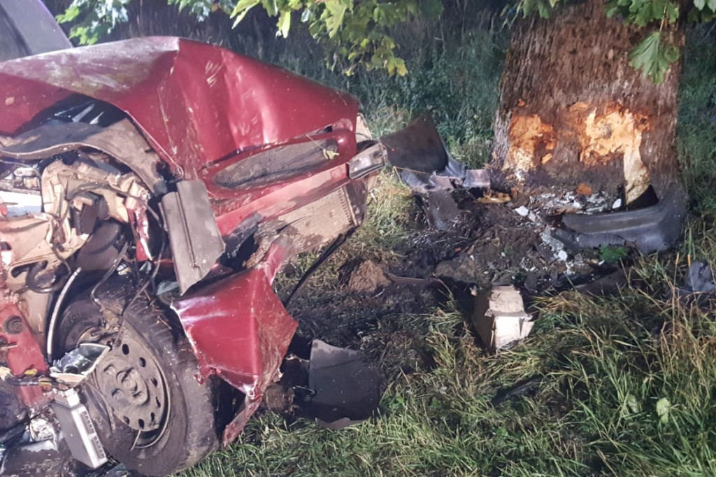 Ford roztrzaskał się na drzewie. Jechało nim trzech młodych mężczyzn