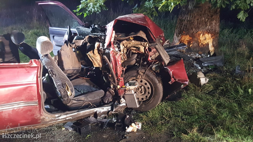 Ford roztrzaskał się na drzewie. Jechało nim trzech młodych mężczyzn