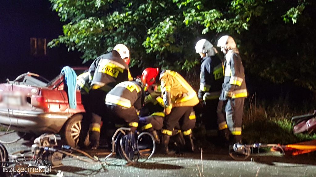 Ford roztrzaskał się na drzewie. Jechało nim trzech młodych mężczyzn
