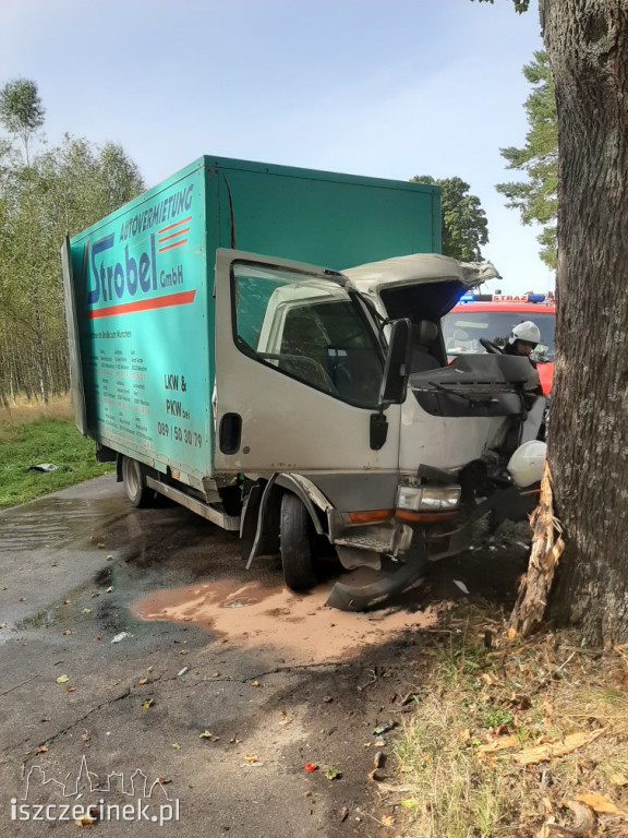 Ciężarówka z piwem uderzyła w drzewo