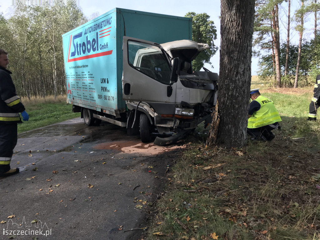 Ciężarówka z piwem uderzyła w drzewo
