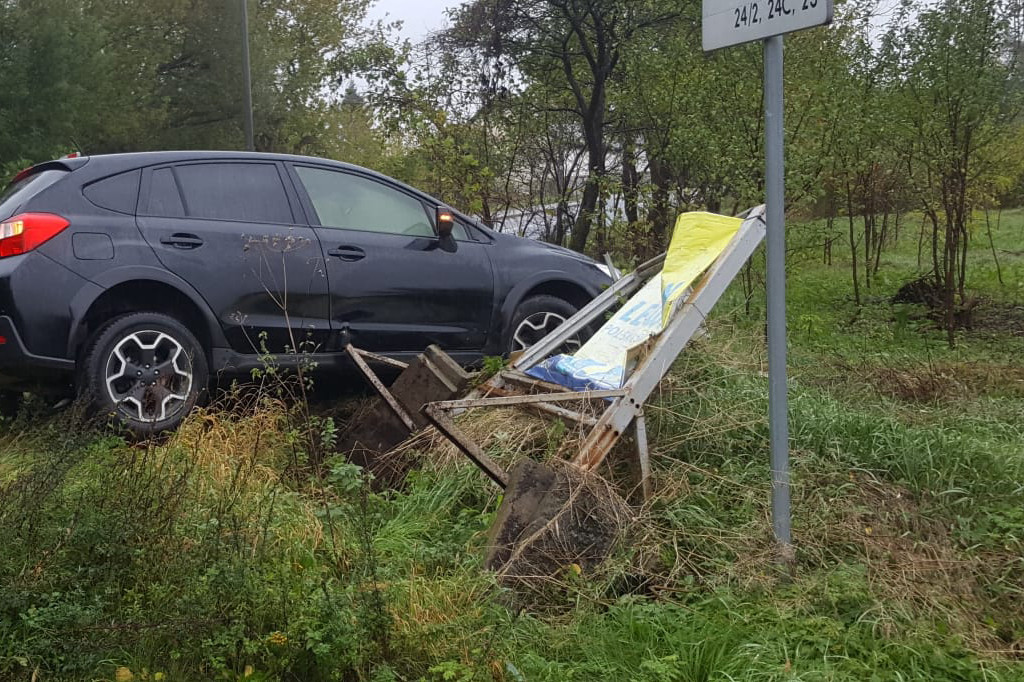 Jeleń. Subaru wypadło z drogi