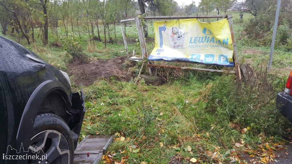 Jeleń. Subaru wypadło z drogi