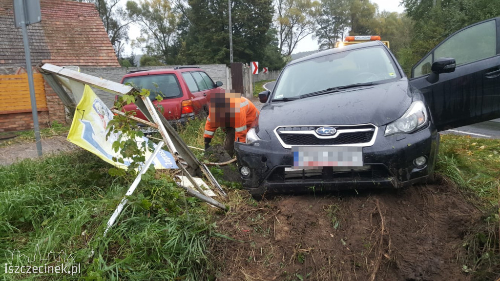 Jeleń. Subaru wypadło z drogi