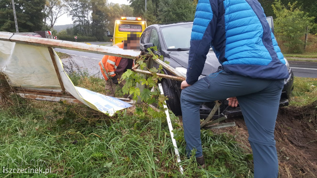 Jeleń. Subaru wypadło z drogi