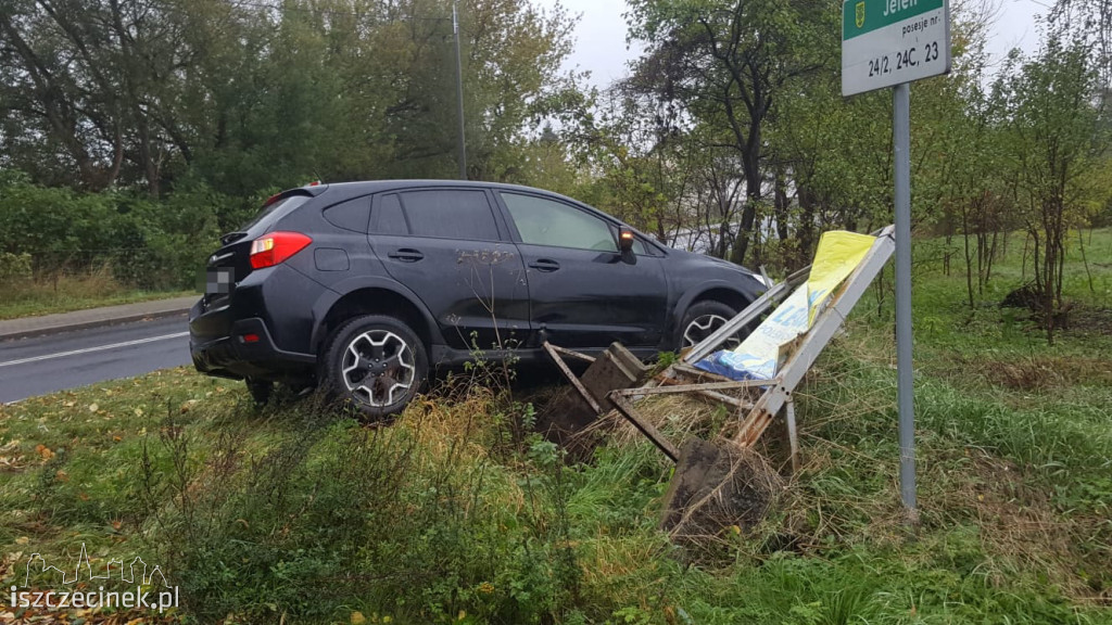 Jeleń. Subaru wypadło z drogi
