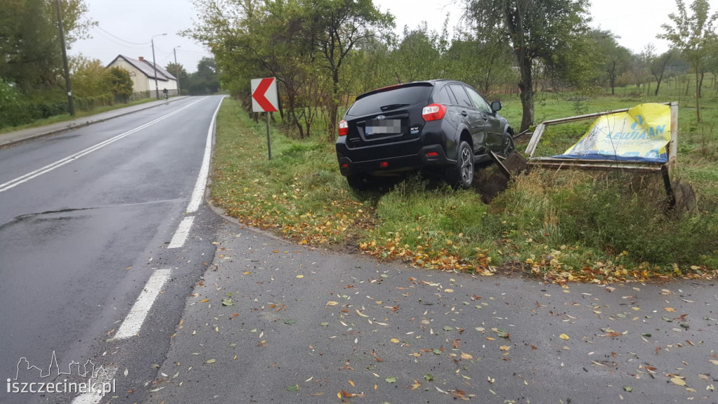Jeleń. Subaru wypadło z drogi