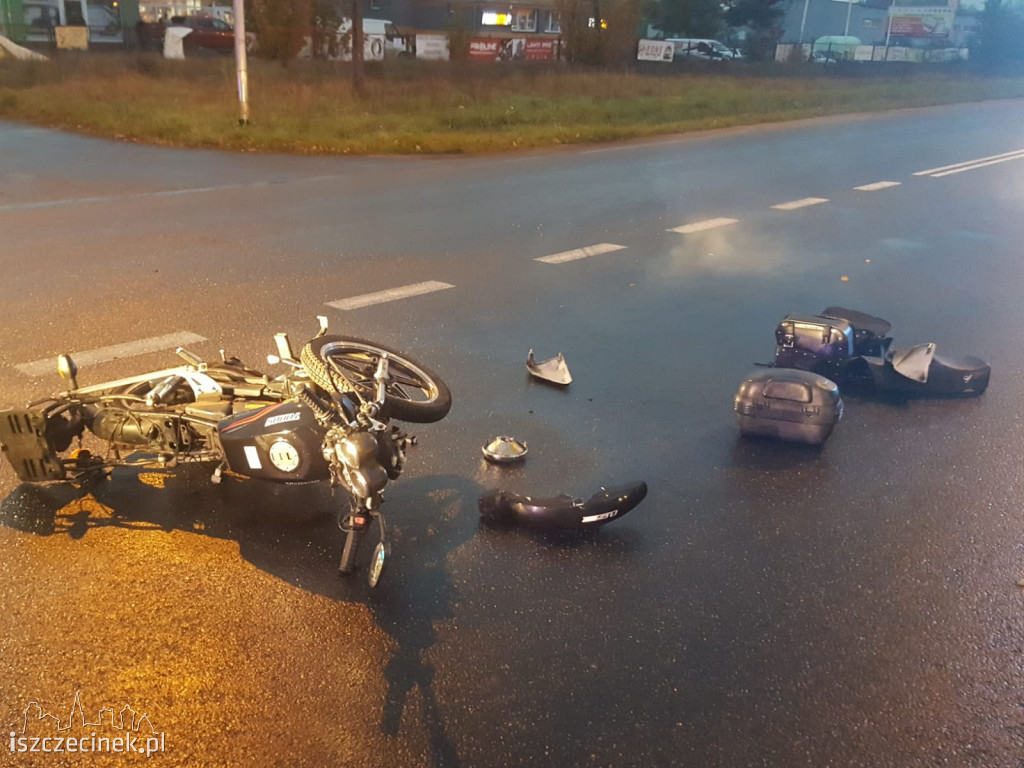 Wypadek na ulicy Pilskiej. Zderzenie motocykla z samochodem osobowym