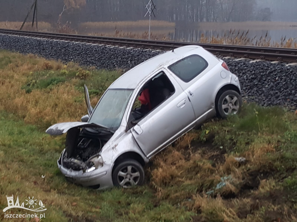 Toyota wypadła z drogi. Kierująca zabrana do szpitala