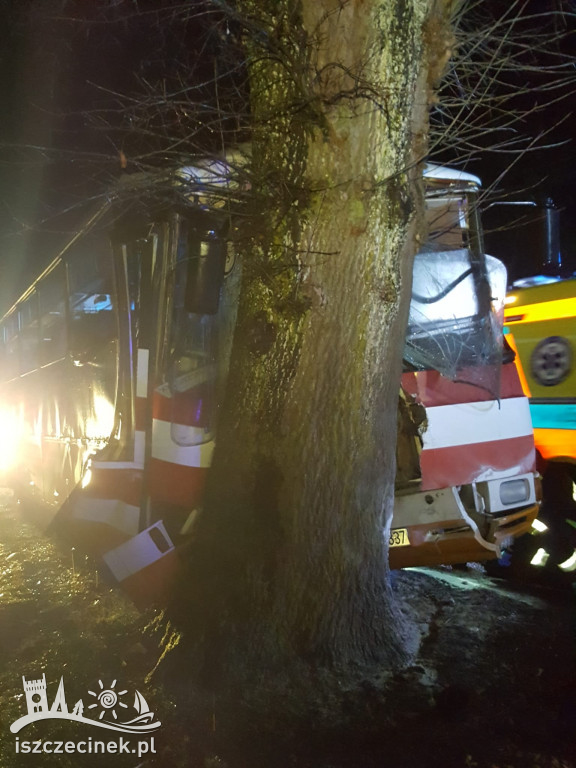 Wypadek autobusu. Są osoby poszkodowane