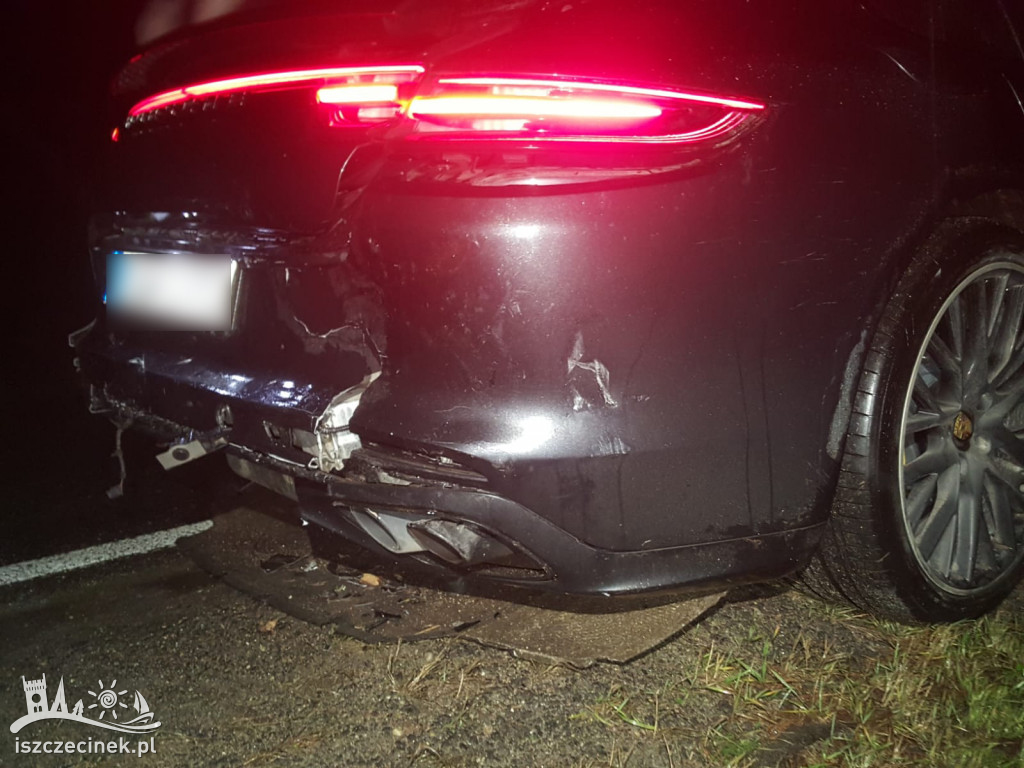 Kolizja z udziałem luksusowego porsche. Niebezpiecznie na DK-25