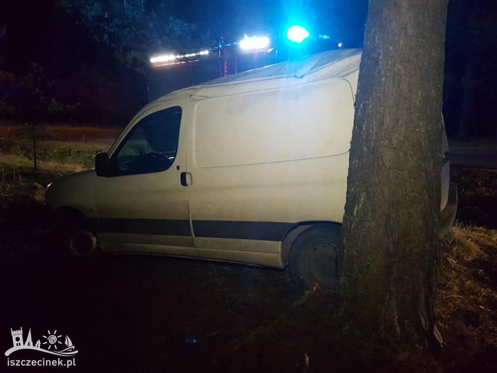 Pod Bornem dostawczak rozbił się na drzewie.
