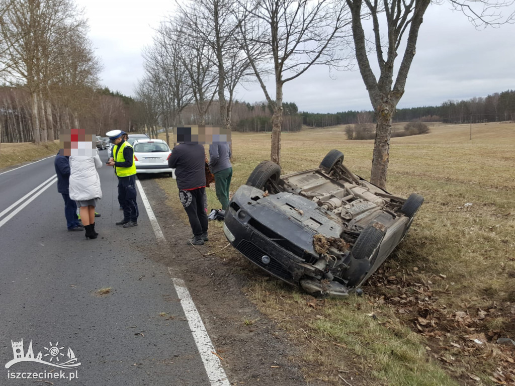 Uciekał przed czołówką. Dachował na poboczu [ZDJĘCIA]