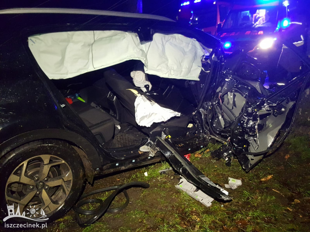 Osobówka rozbiła się na drzewach. Jechało nią trzech mężczyzn