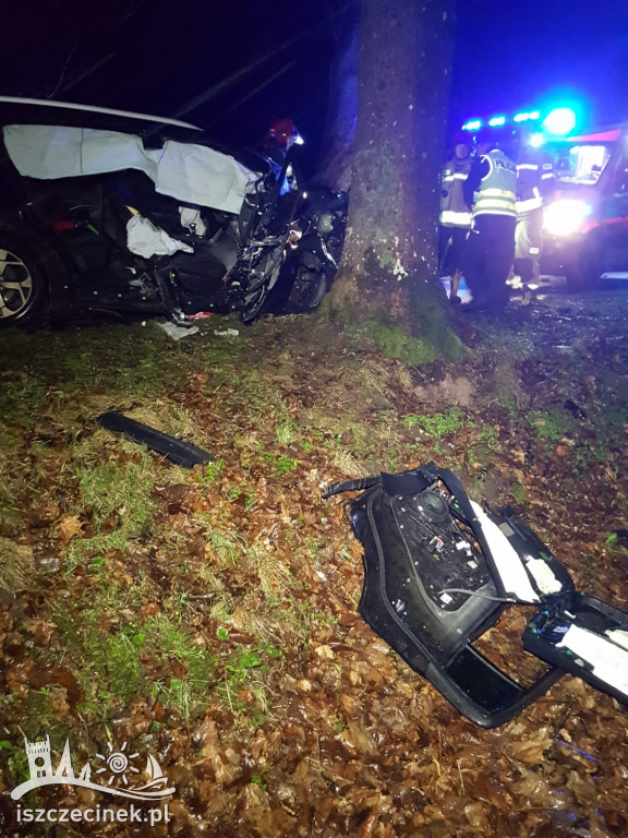 Osobówka rozbiła się na drzewach. Jechało nią trzech mężczyzn
