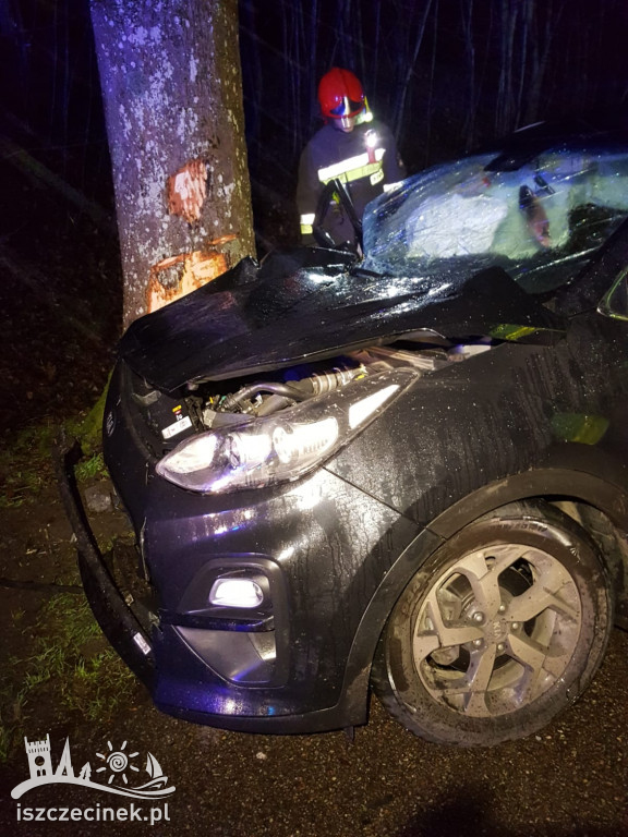 Osobówka rozbiła się na drzewach. Jechało nią trzech mężczyzn