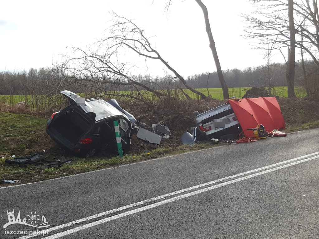 Śmiertelny wypadek pod Szczecinkiem. Nie żyje kierowca BMW, dwie osoby w szpitalu