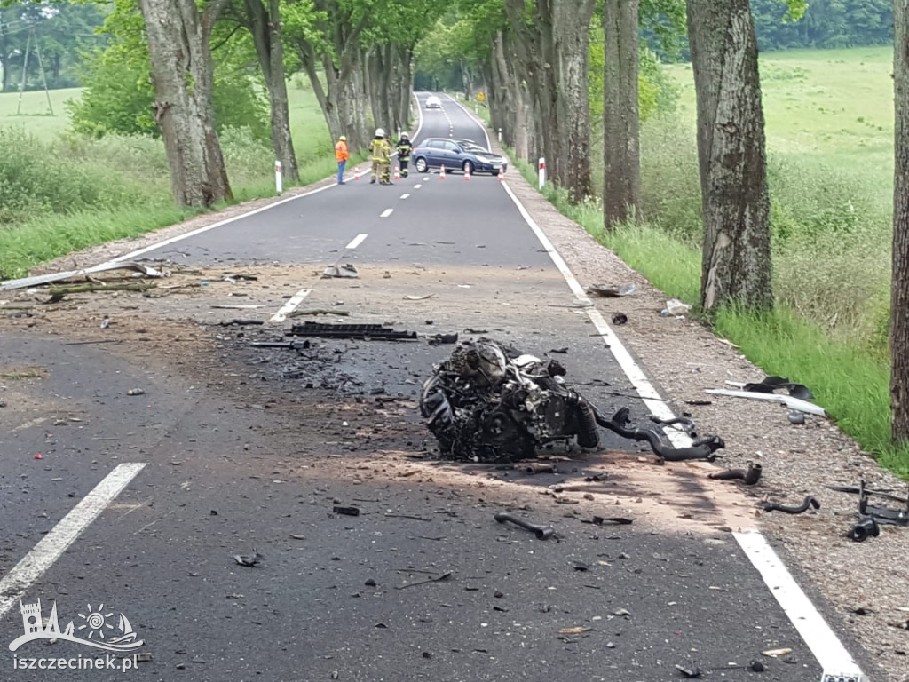 Samochód dostawczy rozbił się na drzewie. Kierowca wyleciał z kabiny