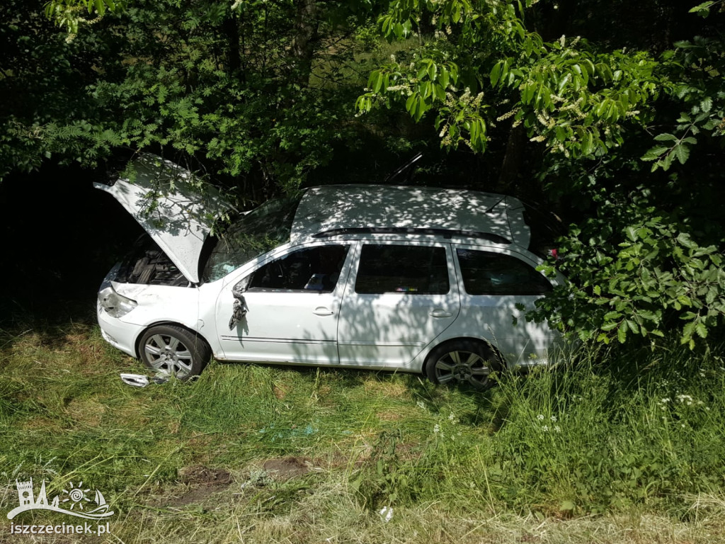 Osobówka wypadła z drogi. W środku była 4-osobowa rodzina