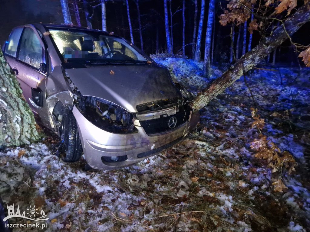 Mercedes wbił się w drzewo. Jechało nim 5 osób