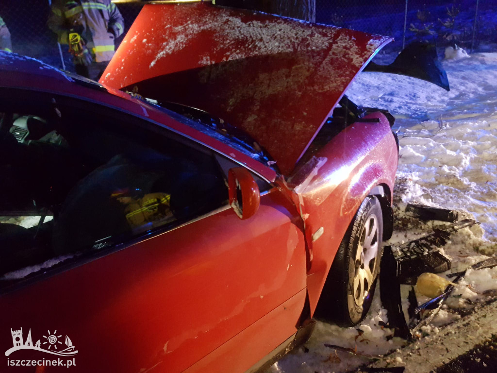 Zjechał na przeciwny pas, uderzył w drzewo [ZDJęCIA, WIDEO]