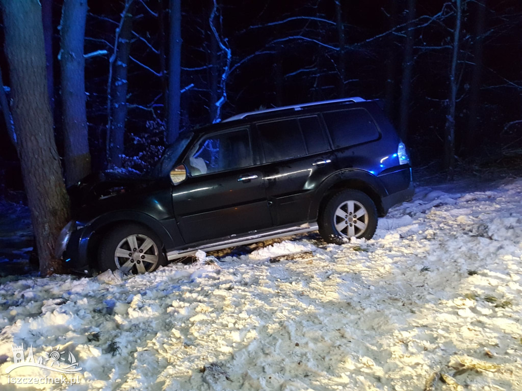 Wypadek na leśnej drodze. Samochód uderzył w drzewo