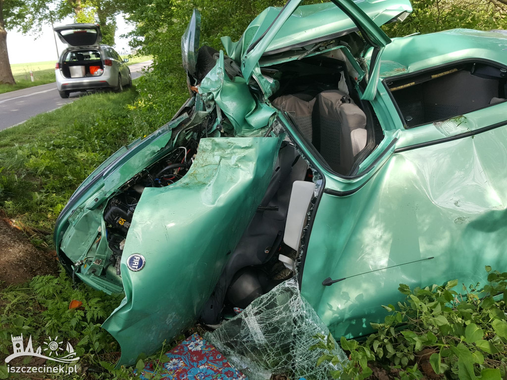 Wypadek pod Czarnem. Fiat rozbił się na drzewie