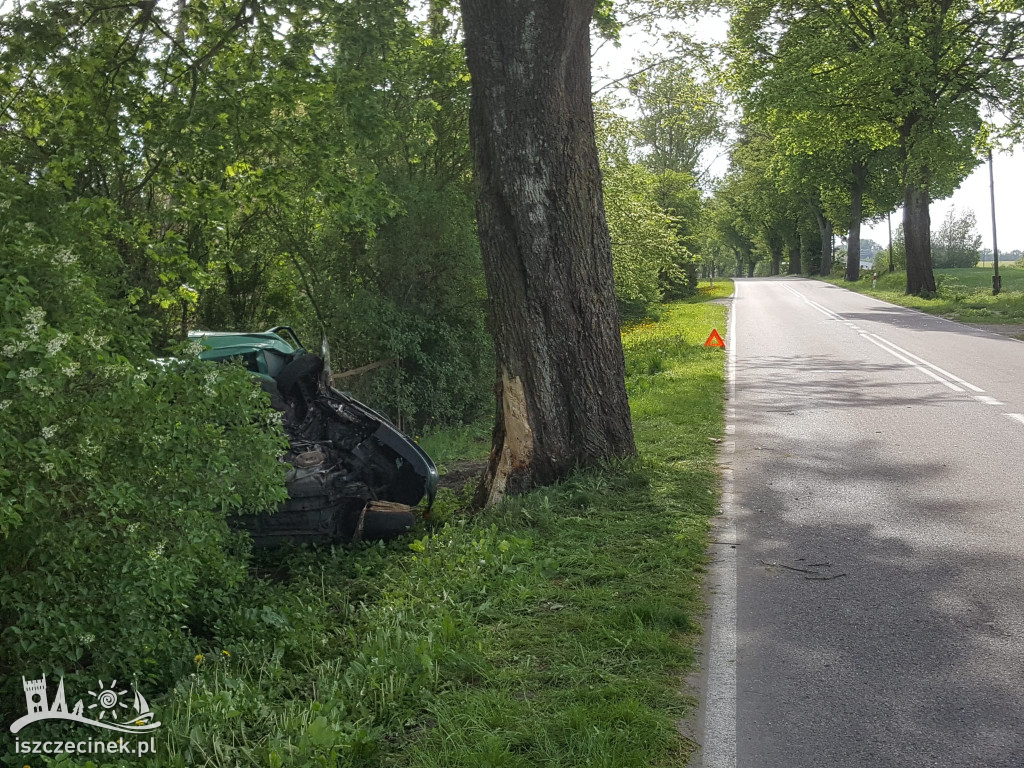 Wypadek pod Czarnem. Fiat rozbił się na drzewie