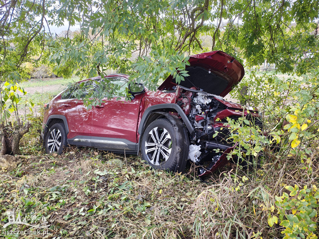 Wypadek w gminie Borne Sulinowo. Toyota uderzyła w drzewo, a kierowca trafił do szpitala.