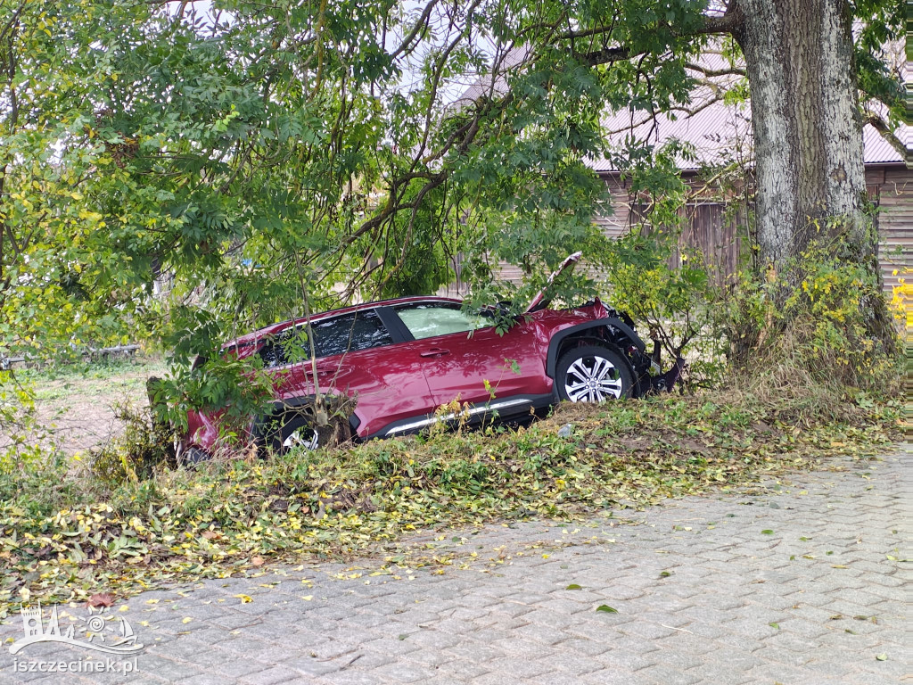 Wypadek w gminie Borne Sulinowo. Toyota uderzyła w drzewo, a kierowca trafił do szpitala.