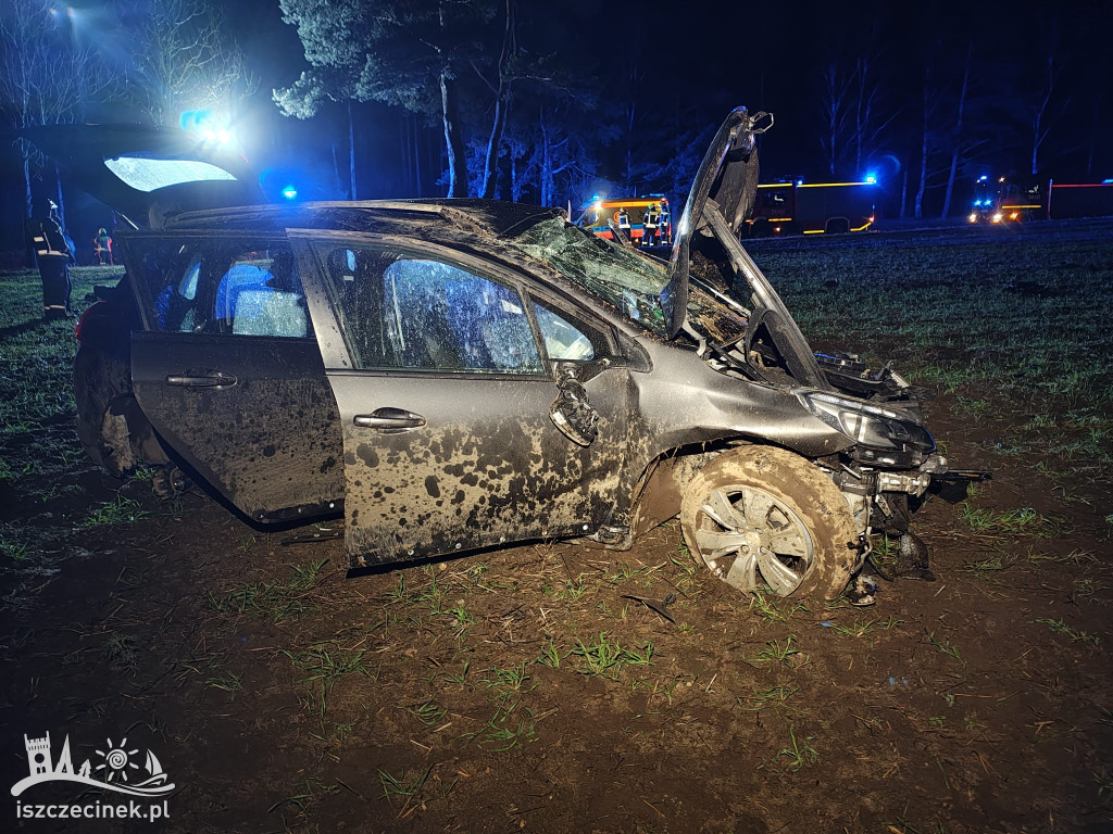 Samochód wypadł z drogi i koziołkował na DK20.