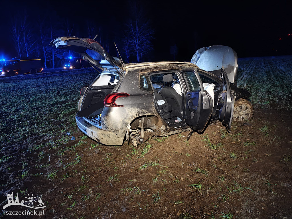 Samochód wypadł z drogi i koziołkował na DK20.