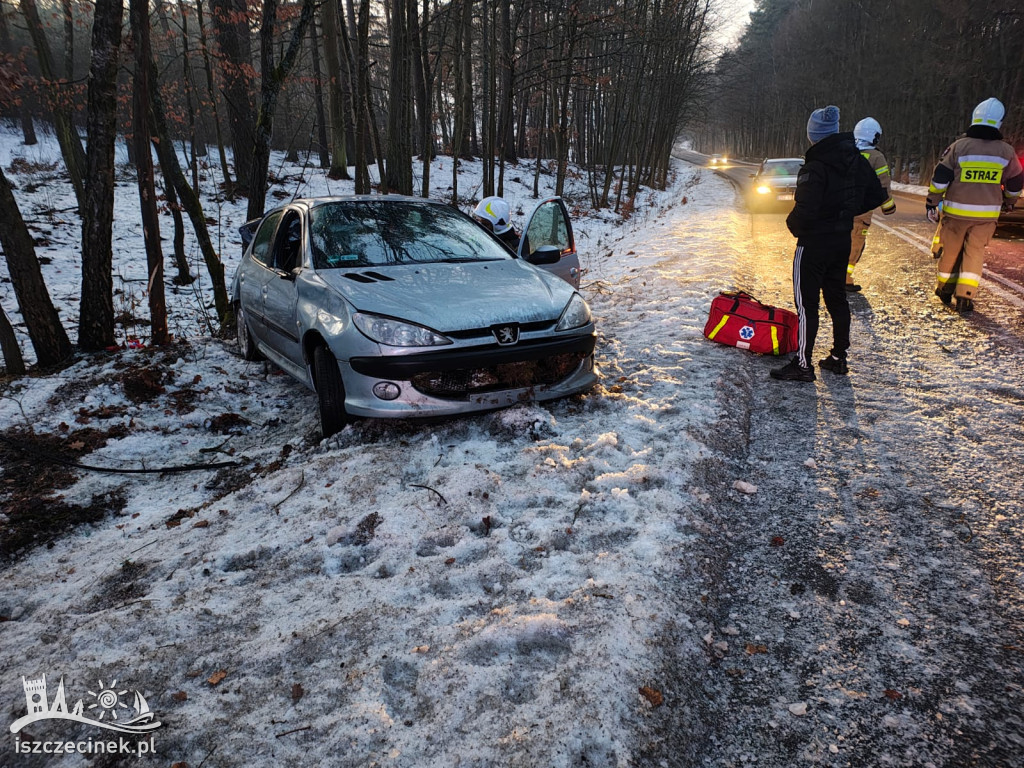 Peugeot roztrzaskany na drzewie! Kierowca trafił do szpitala