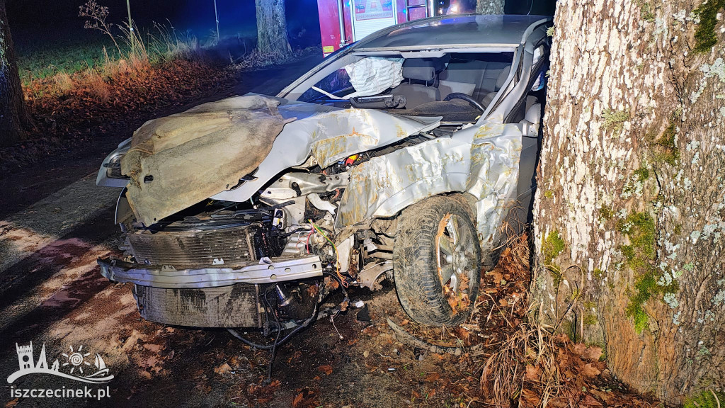 Poważny wypadek pod Storkowem. Opel uderzył w drzewo