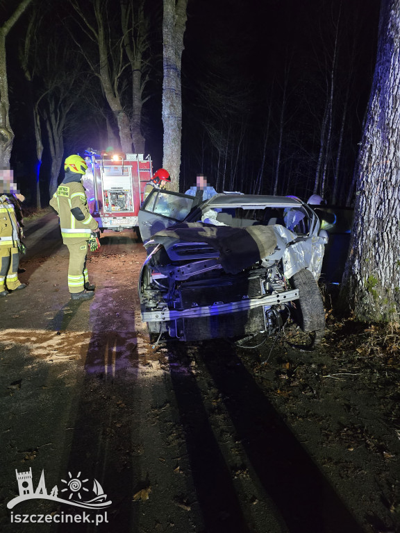 Poważny wypadek pod Storkowem. Opel uderzył w drzewo