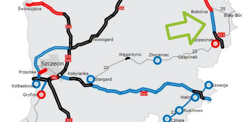 Zobacz wizualizację przebiegu całej S11 na odcinku Bobolice - Szczecinek