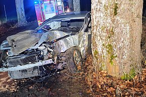 Poważny wypadek pod Storkowem. Opel uderzył w drzewo-9393